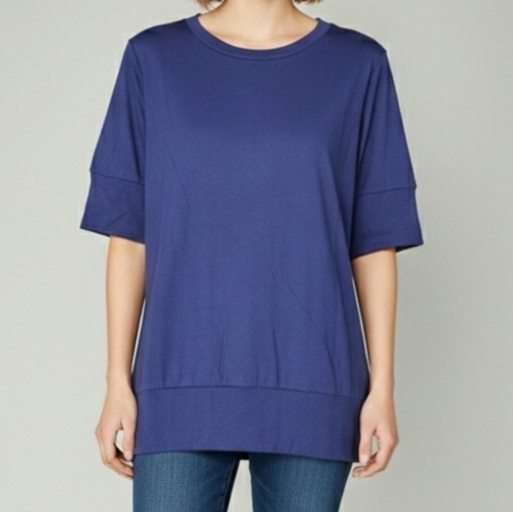 Universal Standard Rayon Jersey Aimee Rib Hem Tee, Navy, XS